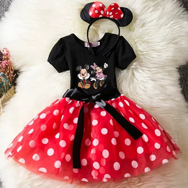 Color: PURPLE, Kid Size: 6T - Mickey Minnie Mouse Baby Girls Cosplay Costume Kids Fancy Polka Dot Dress Princess Dress Children Birthday Party Clothing Gift