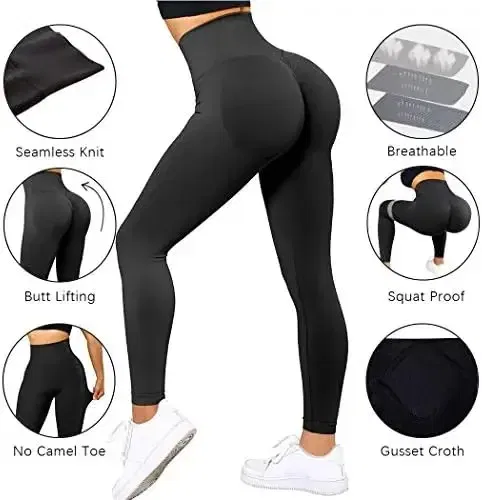 Color: Pink, Size: M - Knitted Seamless Fitness Leggings GYM Pants Women High Waist Push Up Leggings Tight Peach Buttocks Yoga Pants