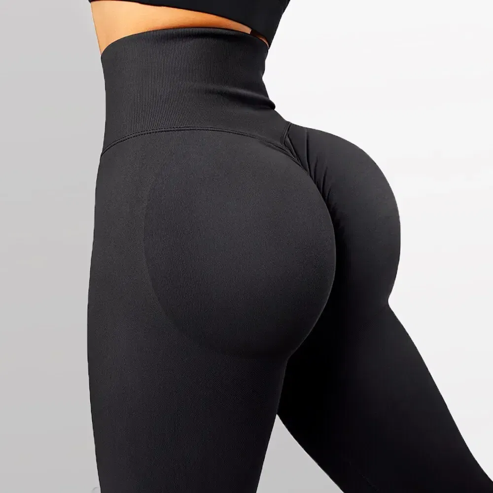 Color: Pink, Size: M - Knitted Seamless Fitness Leggings GYM Pants Women High Waist Push Up Leggings Tight Peach Buttocks Yoga Pants