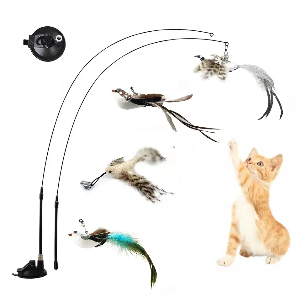 Color: BLUE MIST, Ships From: CHINA - Simulation Bird Interactive Funny Cat Stick Toy Furry Feather Bird With Bell Sucker Cat Stick Toy Kitten Playing Pet Accessories