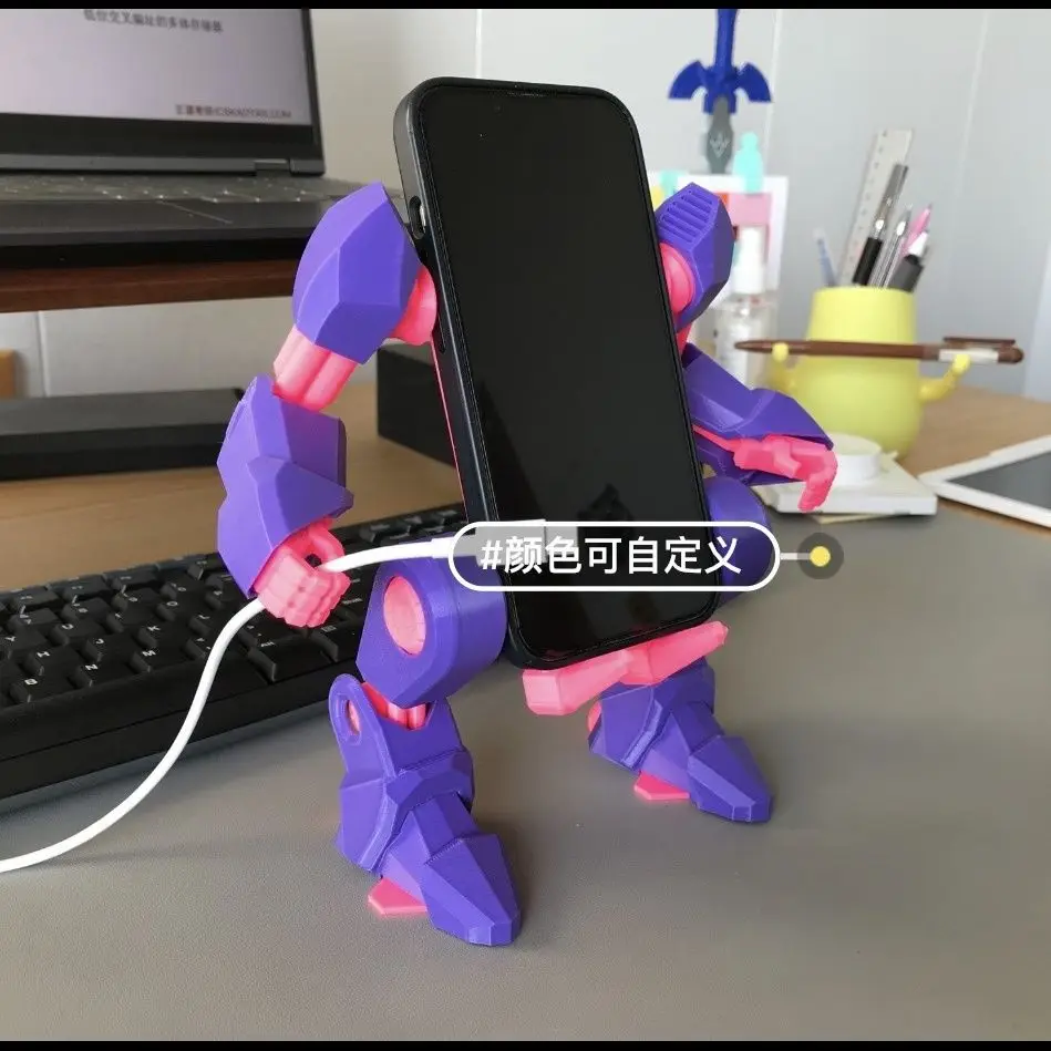 Color: Yellow - Mechanical Exoskeleton Style Phone Stand Mecha Gundam Mobile Holder Desktop Decoration 3D Printing Assembly Model Customization