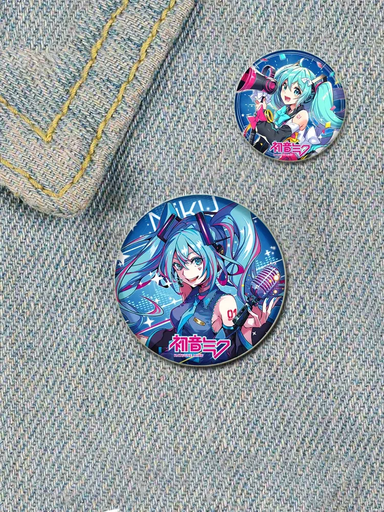 Color: Creamy White, Size: S - 58/44/32mm Miku Anime Round Pins Cartoon Badges Cosplay Handmade Tinplate Brooch on Backpack Clothes Chest Ornament Gifts