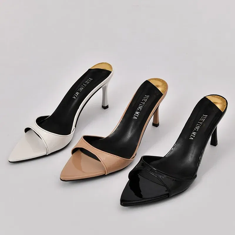 Color: black, Shoe Size: 36 - Pointed Stiletto Heels Women Pumps Patent Leather 2024 Summer Designer Mule Sandals Elegant Sexy Office High Heels Women Shoes