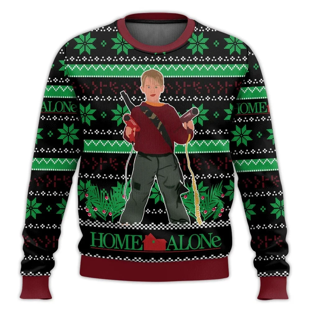 Color: black, Size: XXL, Ships From: CHINA - Merry Christmas alone at home Ugly Christmas sweater cartoon animation Men's pullover 2026 fashionable couple shirts Sweatshirt