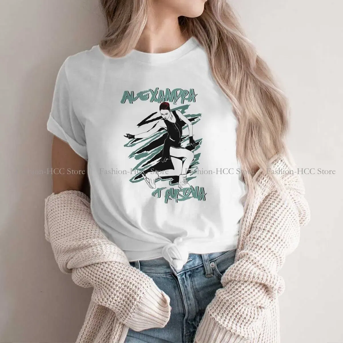 Color: WHITE, Size: M - Alexandra Unique TShirt Figure Skating Top Quality Hip Hop Graphic T Shirt Stuff