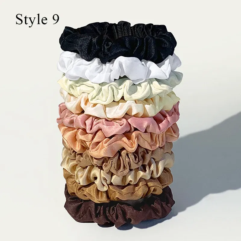 Color: Lavender - 10pcs/pack Women Colorful Satin Silk Scrunchies Elastic Hair Bands Solid Color Dot Hair Ties Ponytail Holder Hair Accessories