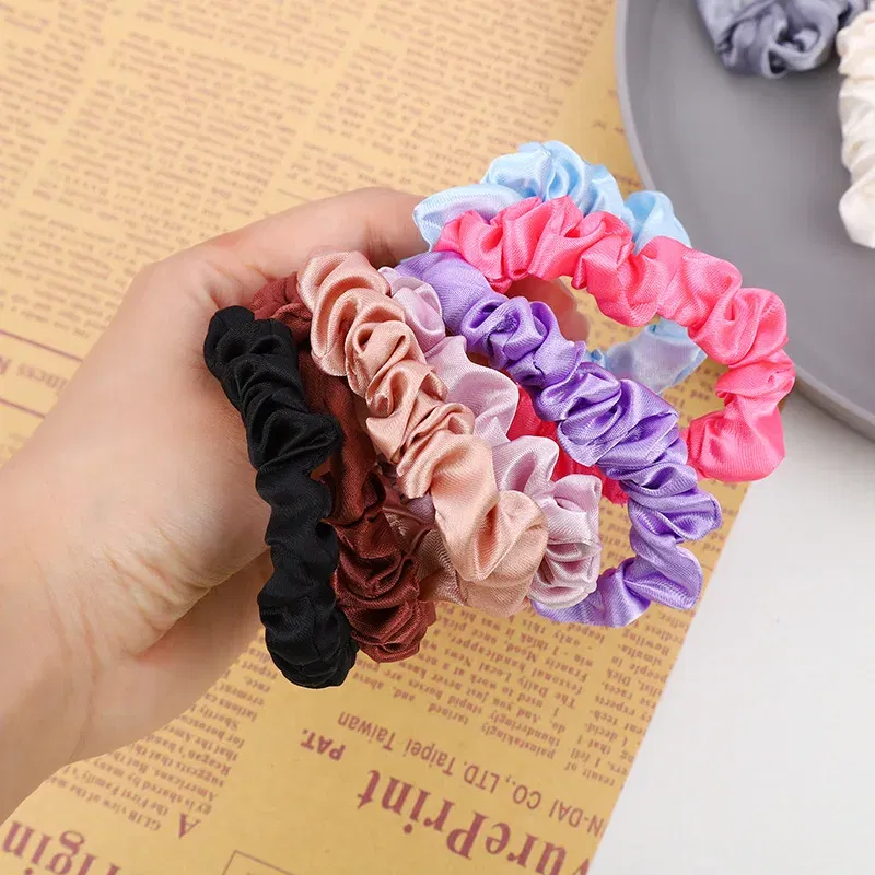 Color: Lavender - 10pcs/pack Women Colorful Satin Silk Scrunchies Elastic Hair Bands Solid Color Dot Hair Ties Ponytail Holder Hair Accessories