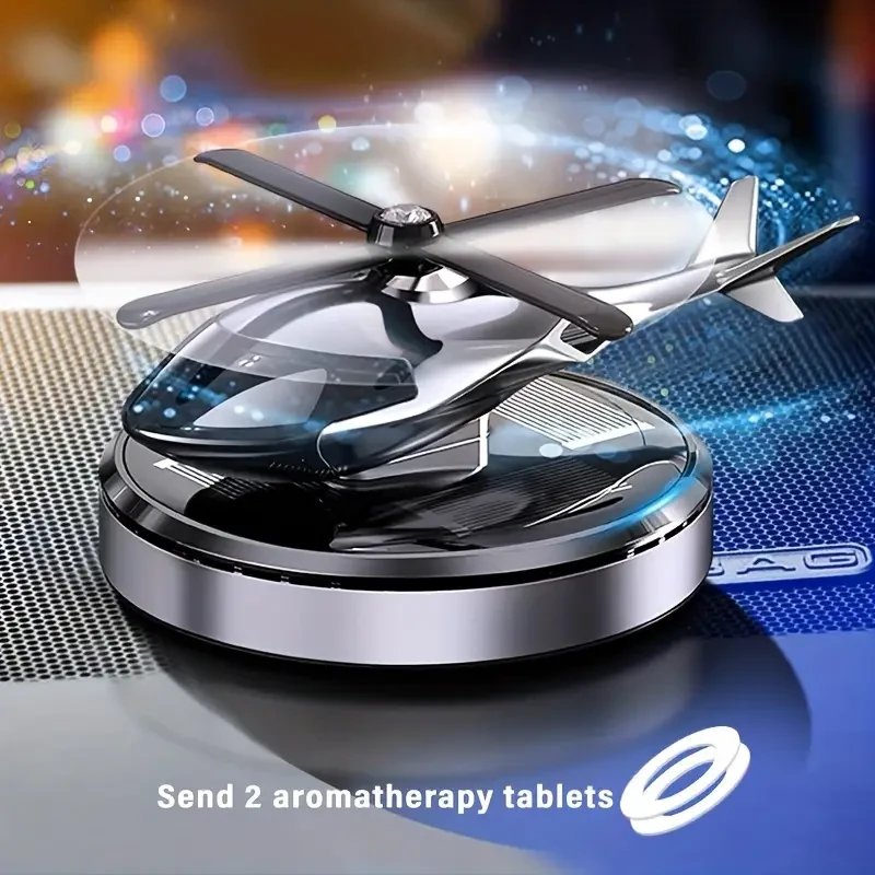 Solar-Powered Helicopter-Shaped Car Air Freshener, High-Quality Metal Auto Diffuser