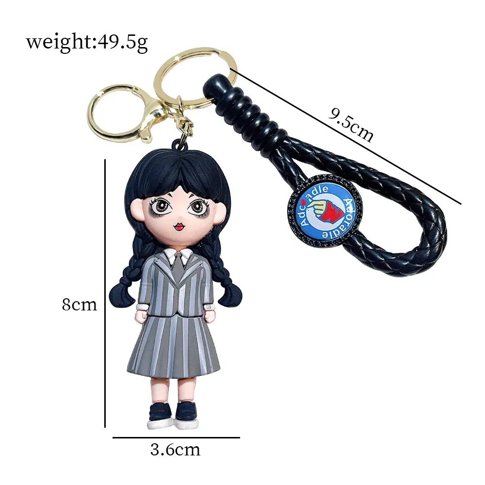 Color: Ivory, Ships From: CHINA - Cartoon Wednesday Addams Silicone Keychain Pendant Car Backpack Bag Keyring 3D Doll Unisex Women Men Gifts Key Chain