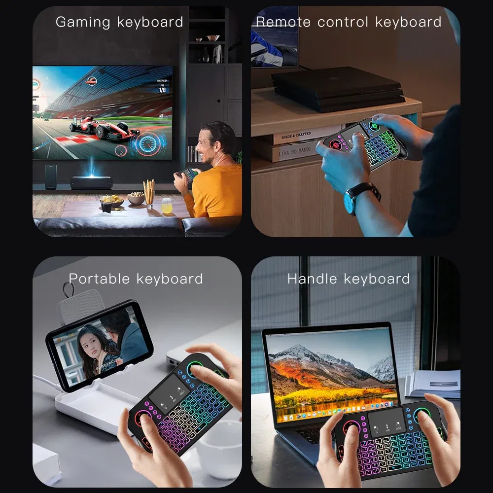 Axis Body: blue switch, Color: Blue - Mini Wireless Keyboard V8 7 Backlit 2.4G Bluetooth Air Mouse Remote Control Touchpad for Android TV Box