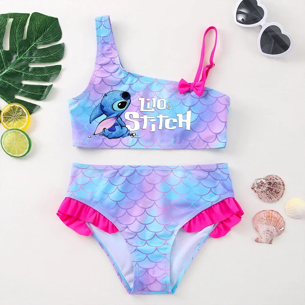 Color: Dark Grey, Size: L - Lilo Stitch Girls Tankini Swimsuits Summer Beach wear Children Kids Wear Bathing Suits Two-pieces Bikini Dresses Fashion