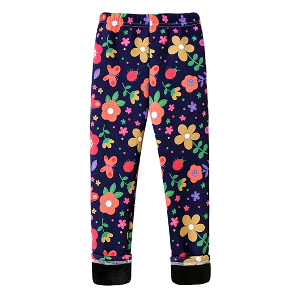 Color: Red, Size: 128 - Girls Warm Plush Long Pants for Autumn Spring Cartoon Butterfly Striped Soft Cozy Leggings Fleece-Lined Bottoms Kids Casual Wear