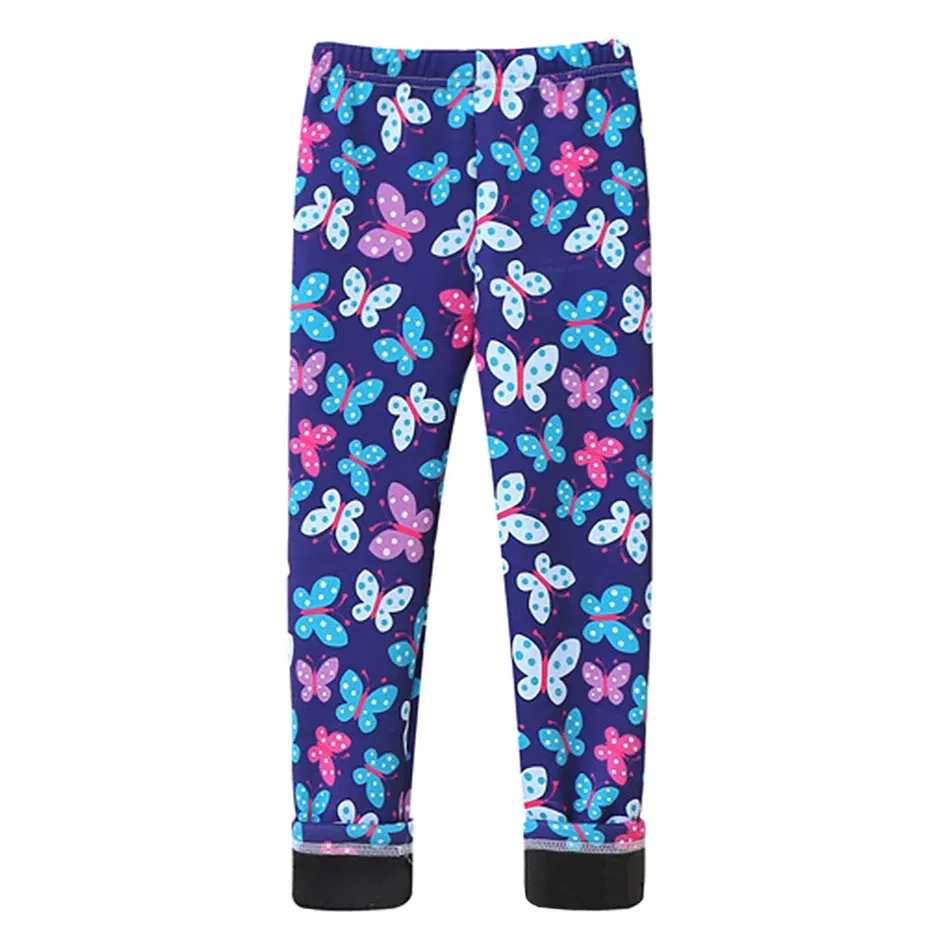 Color: Red, Size: 128 - Girls Warm Plush Long Pants for Autumn Spring Cartoon Butterfly Striped Soft Cozy Leggings Fleece-Lined Bottoms Kids Casual Wear