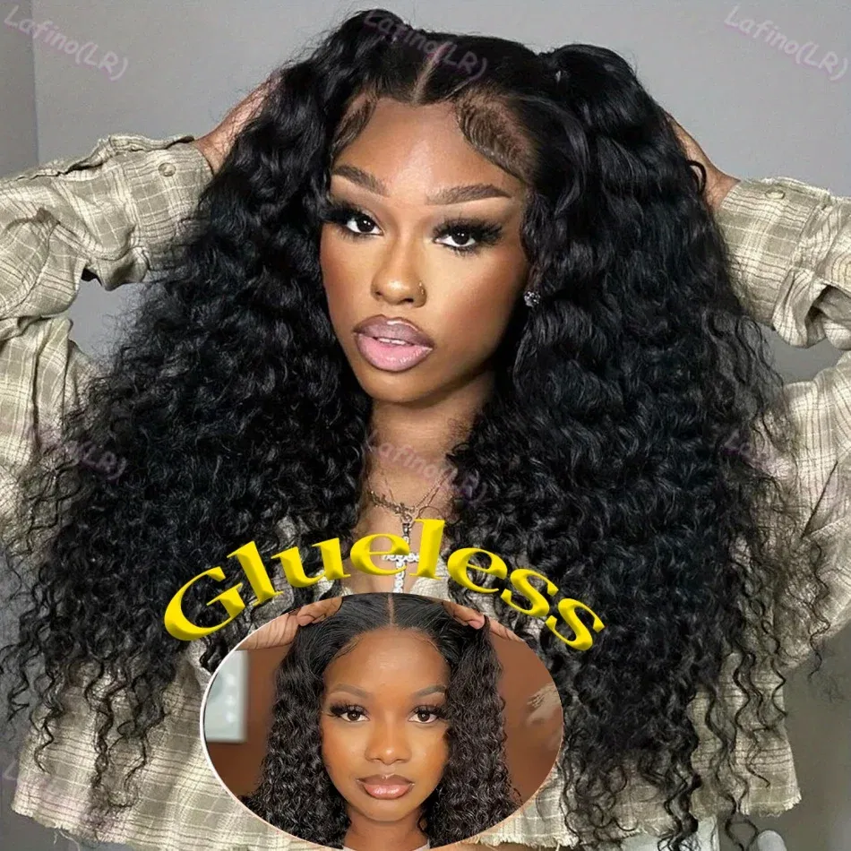 Stretched Length: 32inches, Hair Color: #12, Density: 180%, Ships From: CHINA - Glueless Wig Human Hair Ready To Wear Water Wave Lace Front Wig 4x4 5x5 Lace Closure Black Wig Curly HD Lace Frontal Human Hair