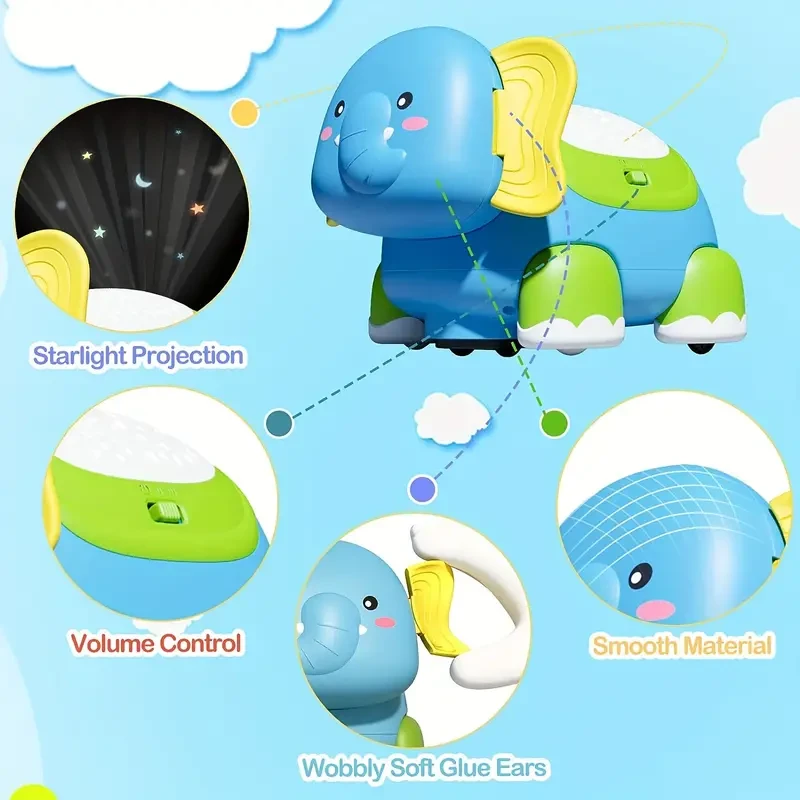 Crawling Toys, Tummy Time Toys With Star Projector Music And Light, Elephant Interactive Toy Early Developmental Toys, Christmas Gift