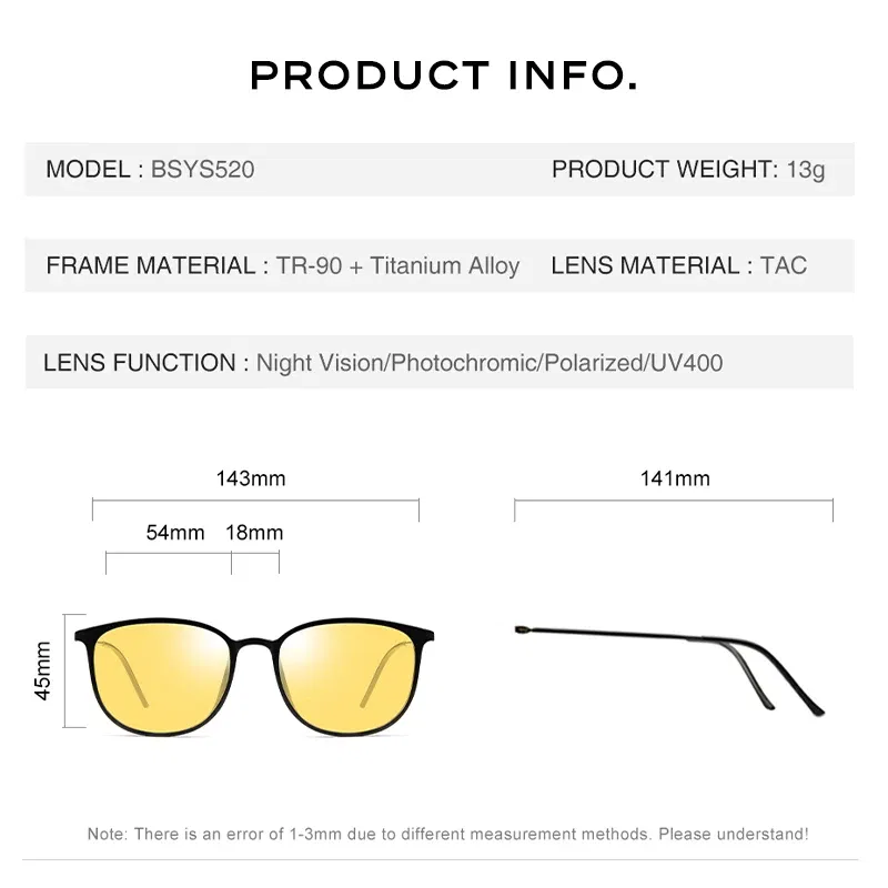 CAPONI Men Sunglasses Photochromic β Titanium Leg TR Frame Vintage Outdoor Eye Glasses Night Vision  Male Sun Glasses BSYS520