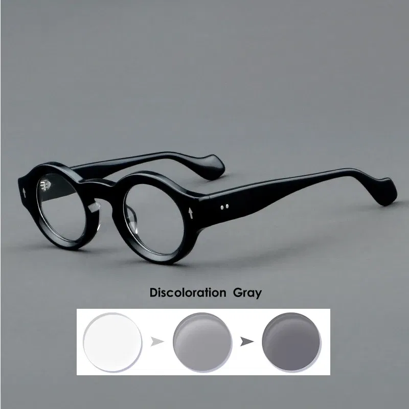 Frame Color: Silver, Eye Prescription: +200 - VCKA Round Acetate Reading Glasses Frame Retro Men Prescription Anti-blue discolor Women Custom Optics Retro Eyewear +0.50to +10