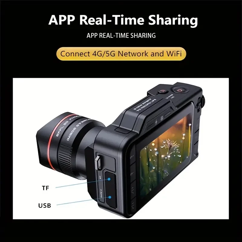 NVC200 Portable 5K Ultra Clear Camera, 50x Digital Zoom SLR Camera, 64G Memory Card Included, Night Vision Monocular Camera, 4.5h Extra Long Battery Life, Built-in Battery, Christmas, Halloween Gift