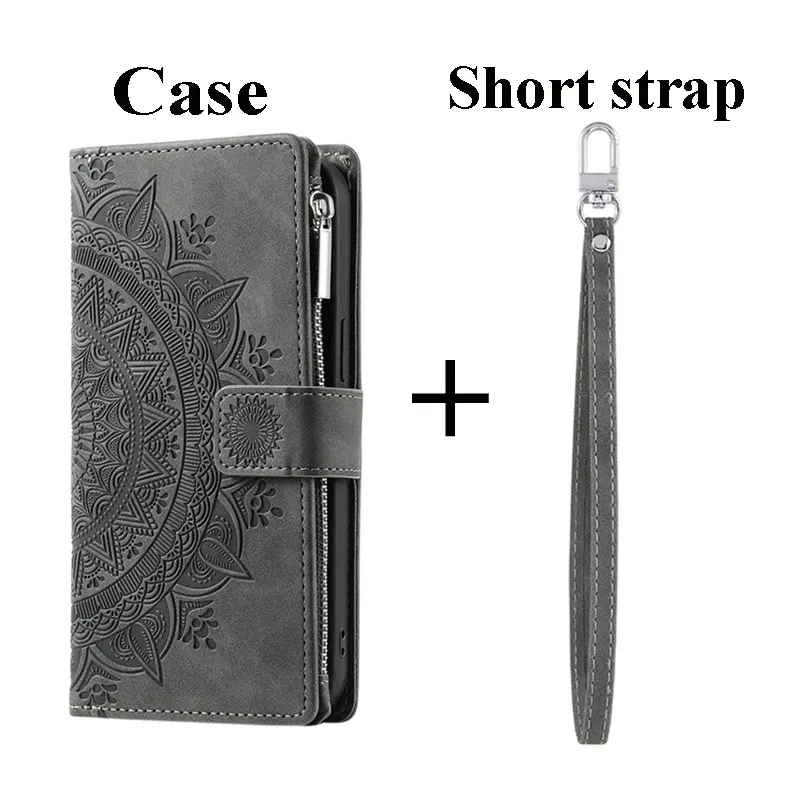 Color: GRAY, Material: POLYESTER - CrossBody Strap Zipper Wallet Coque for Samsung Galaxy A71 A51 A50 A41 A21S A30 A70 A50S A20 A31 A30S A10 A20E A 51 70 Flip Case