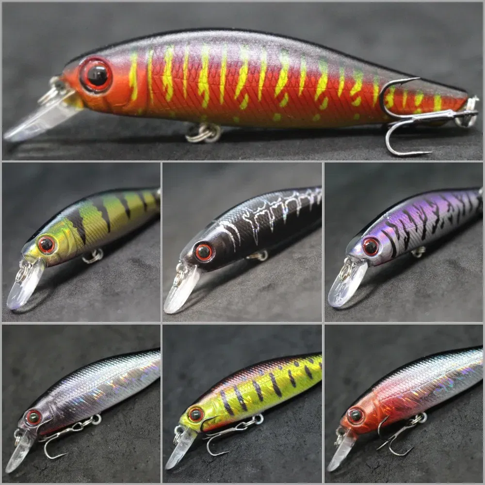 Color: Green Camouflage - wLure Minnow Fishing Lure Jerkbait 9g 8cm 0.5 Meter Depth 2 Black Nickle #8 Hooks 3D Hard Eyes M606