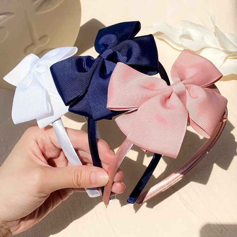 Color: Light Grey - 1 Piece Ribbon Handmade Hair Bows Hairbands for Baby Girls 20 Colors Cute Bowknot Solid Headband Headwear Baby Hair Accessories