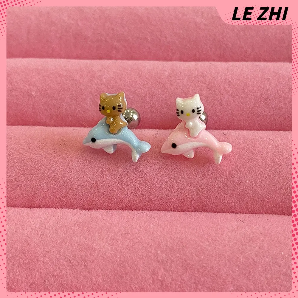 Color: Olive, Size: M - Hawaii HelloKitty Cute Ear Stud Coconut Palm Earrings Anime Accessories Maiden Heart Girls Birthday Present Fashion Jewelry Gift