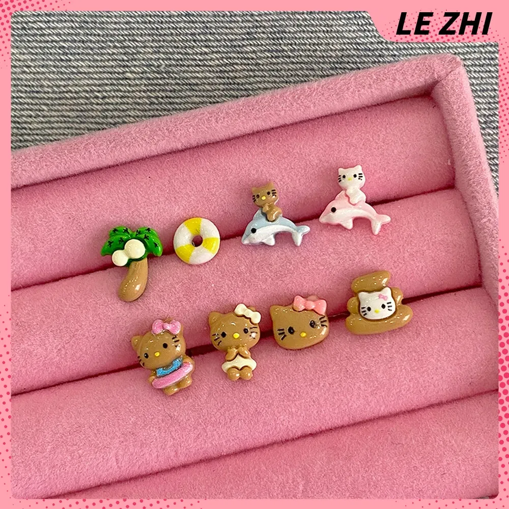 Color: Olive, Size: M - Hawaii HelloKitty Cute Ear Stud Coconut Palm Earrings Anime Accessories Maiden Heart Girls Birthday Present Fashion Jewelry Gift