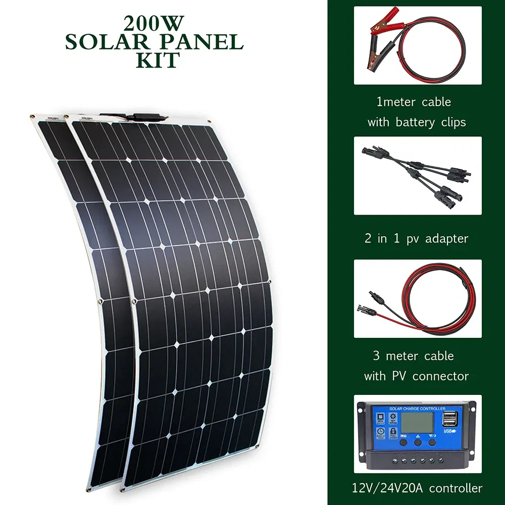 Color: 透明?‰?, Ships From: CHINA - New Solar panel kit and 300w 200w 100w flexible solar panels 12v 24v high efficiency battery charger module
