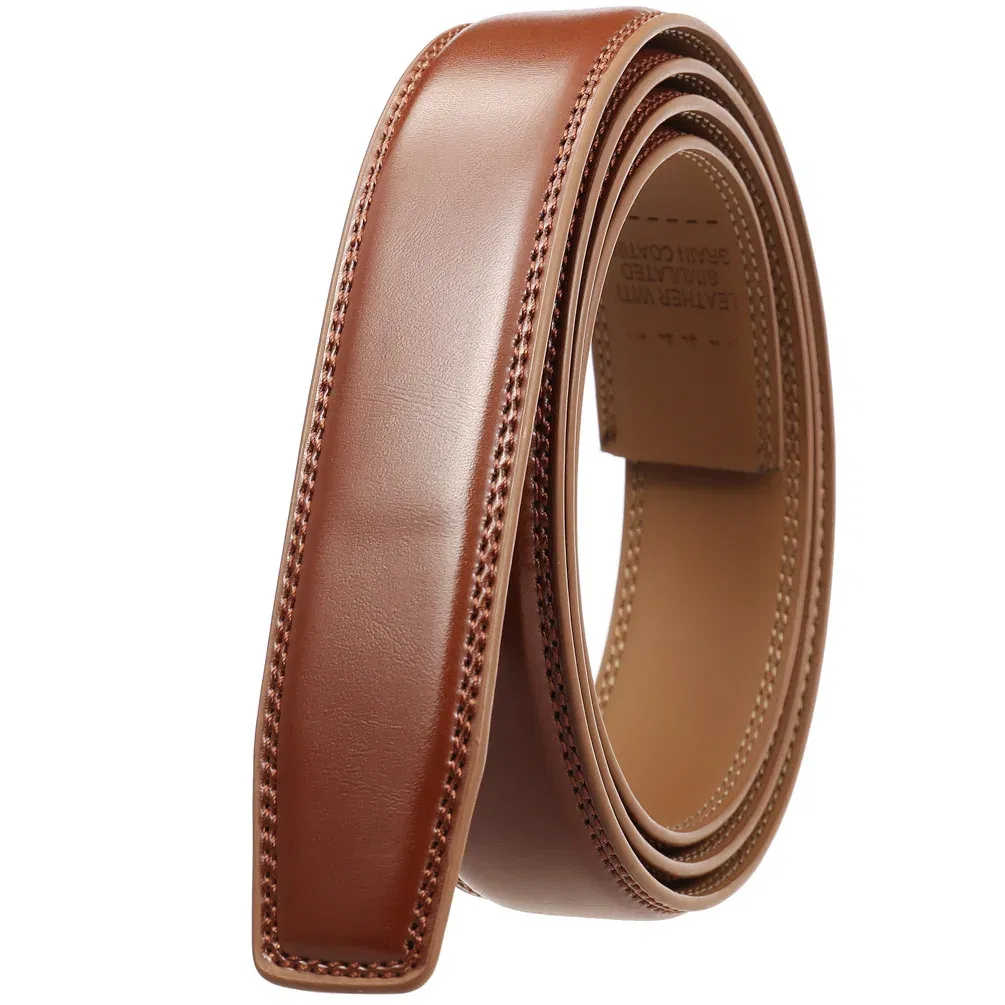 Color: Yellow, Belt Length: 125cm - 90-130cm Brand No Buckle 3.0cm Wide Genuine Leather Automatic Belt Body Strap Without Buckle Belts Men Good Quality No Holes