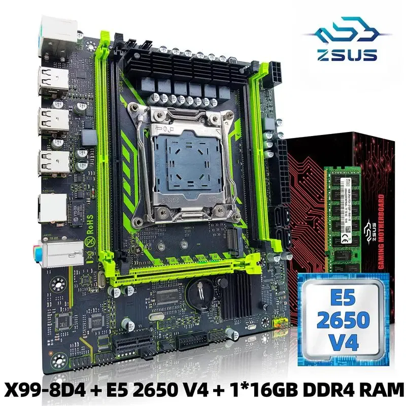 Color: Red, Ships From: CHINA - To ZSUS X99-8D4 Motherboard Set Kit With LGA2011-3 Xeon E5 2650 V4 CPU DDR4 16GB (1*16GB) 2133MHZ RAM Memory NVME M.2 SATA