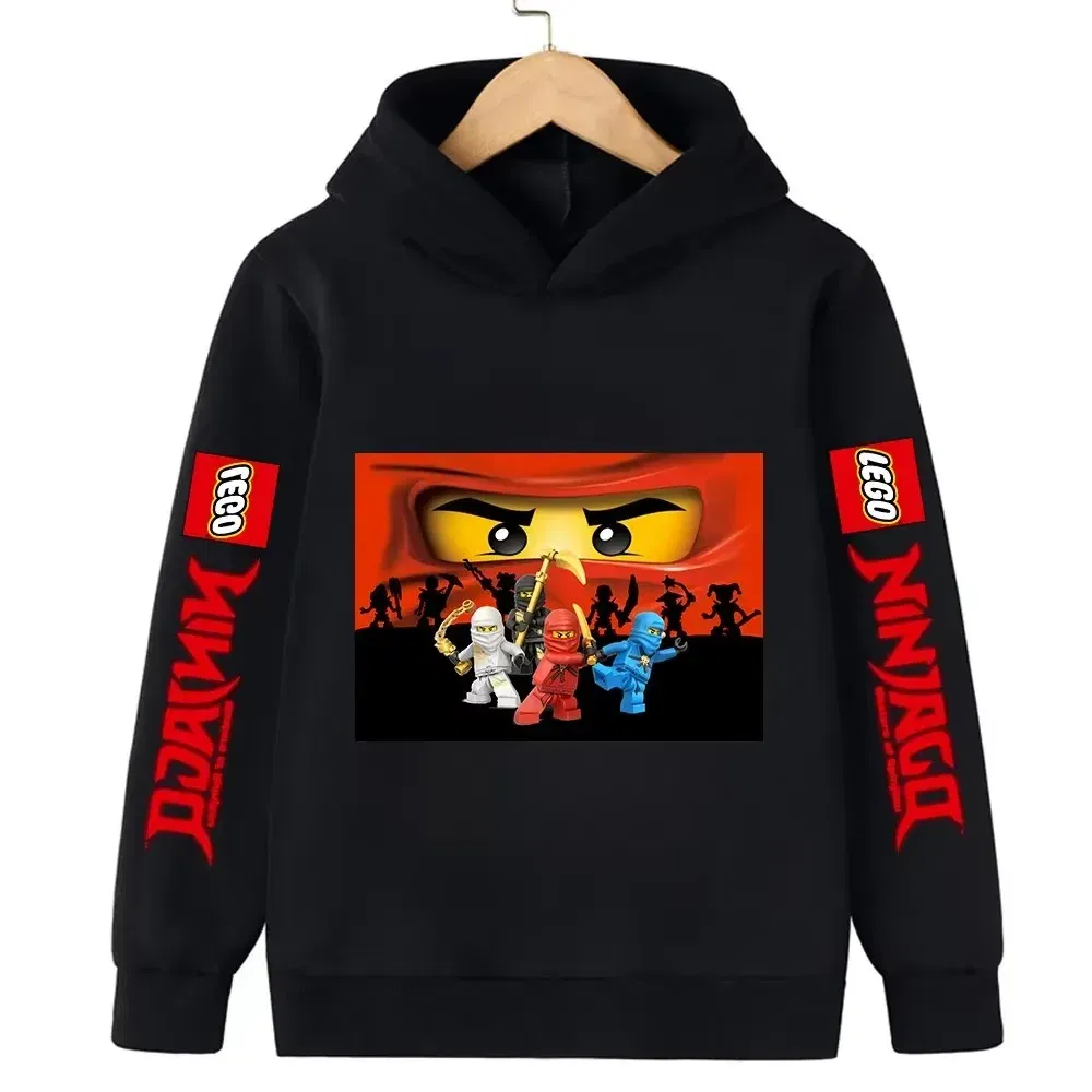 Color: GRAY, Kid Size: 13 - Lego Phantom Ninja Cartoon Children's Hooded Hoodies Casual Sports Sweatshirt 3-13 Year Old Boy Kid Baby Girls Clothes Pullover
