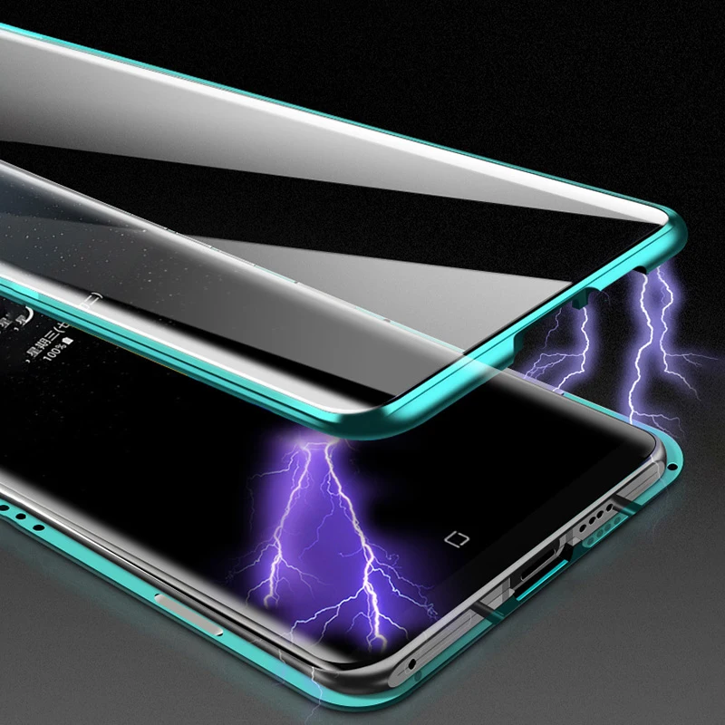 Color: green, Material: PVC - Full Wrap Metal Bezel Case For Samsung Galaxy S23 S22 Ultra S21 S20 FE S24 Note 10 20 Lite Plus Double-Sided Glass Back Cover