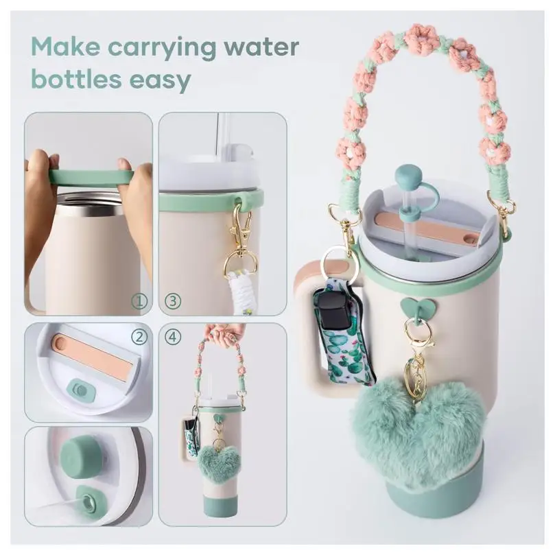 Color: Light Grey, Ships From: CHINA - ins antislip straw cap case Charm chain pendant lot Accessories Initial Keychain Handle for Stanley cup bottle Tumbler for Women