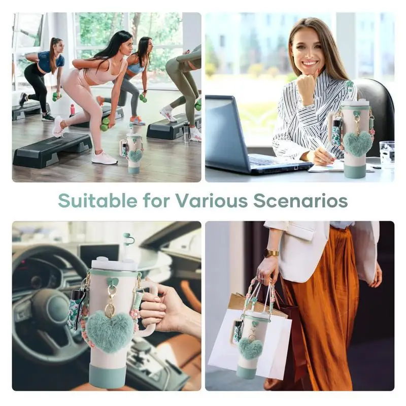 Color: Light Grey, Ships From: CHINA - ins antislip straw cap case Charm chain pendant lot Accessories Initial Keychain Handle for Stanley cup bottle Tumbler for Women