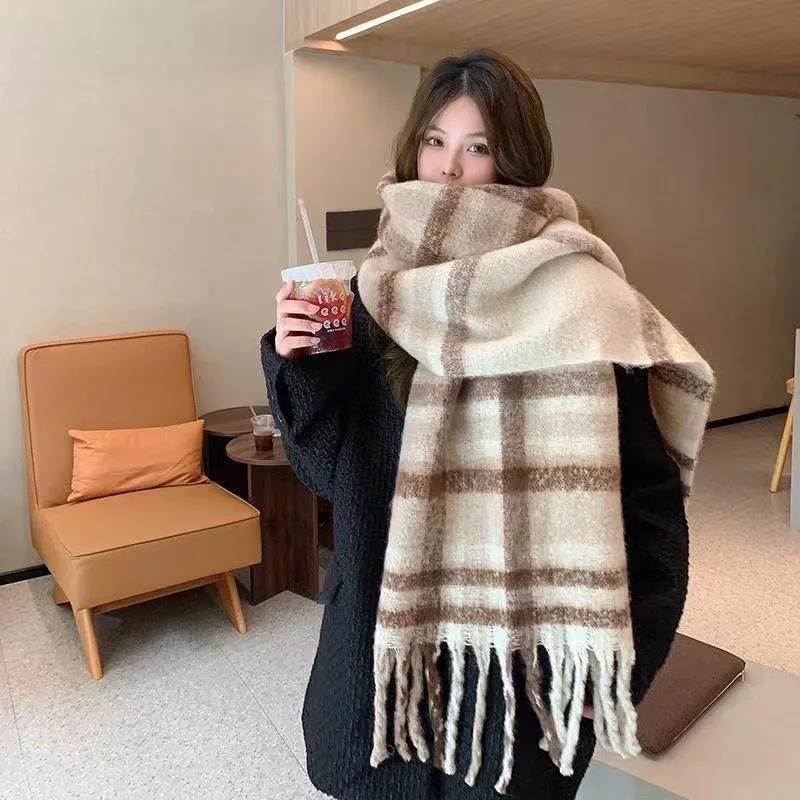 Color: Brown, Size: XXS - 2025 Hot Luxury Winter Thick Warm Scarf Women Cashmere Shawl and Wraps Pashmina Neckerchief Bufanda Female Long Tessel Echarpe