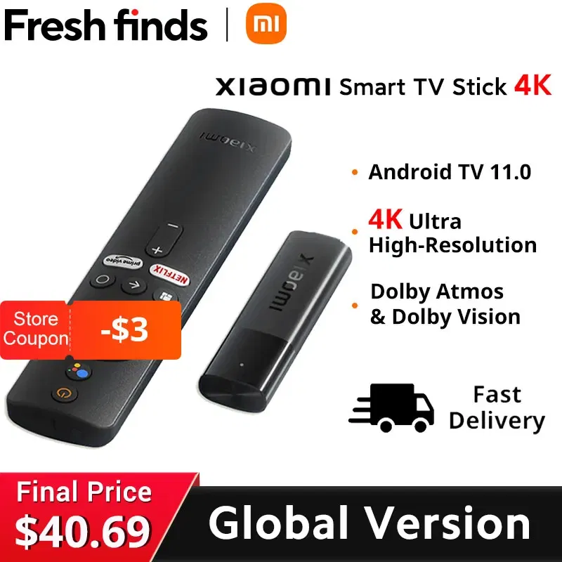Color: Black, Ships From: CHINA - [World Premiere] Global Version Xiaomi Mi TV Stick 4K Android 11 BT5.0 TV Dongle Portable Streaming Media Multi Language