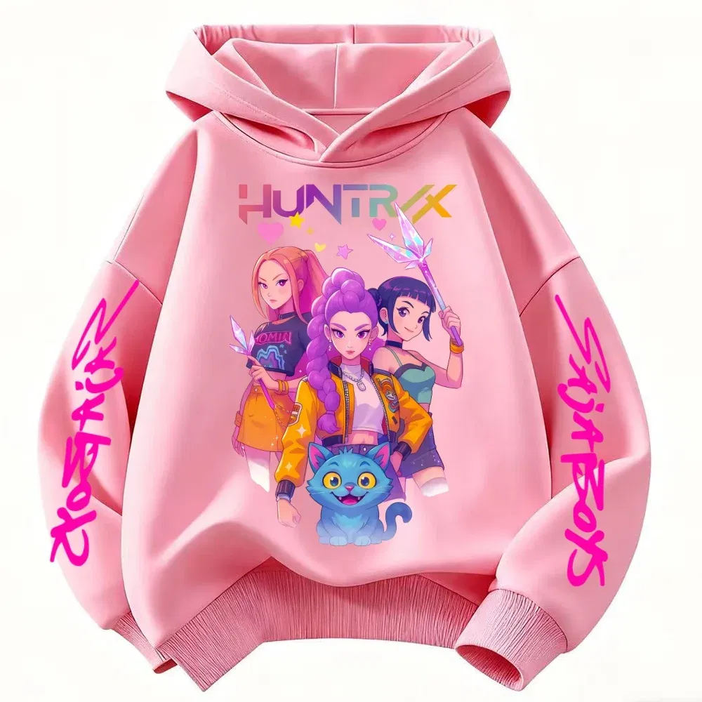 Color: Blue, Kid Size: 6 - Movie KPop Demon Hunters Rumi Mira Zoey Graphic Hoodie Men's Women Korean Fashion Trend Streetwear Unisex Casual Fleece Pullover