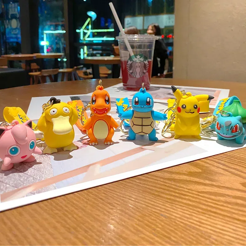 Color: Blue, Size: 12cm - Pokemon Keychain Batch Pendant Pokemon Keyring Cute Pikachu Doll Bag Car Pendant for Birthday Kids Gift Toys Charm Bulk Gourd