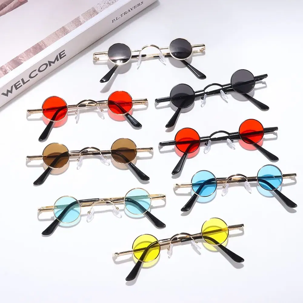 Lenses Color: WHITE, Frame Color: WHITE - Small Round Rock Punk Sunglasses for Women Men Ultra Metal Frame Hip Hop Sun Glasses Candy Color Fashion Shades Driving Eyewear