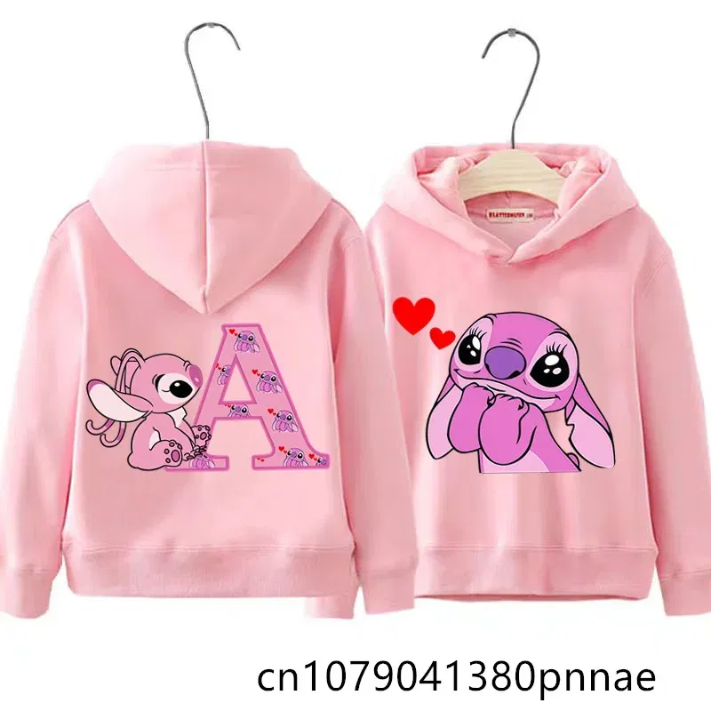 Color: GRAY, Kid Size: 9 - Girls Boys Lilo and Stitch Sportswear Hoodies Casual Fashion Sweatshirts Angel Letter AZ Anime Autumn/Winter Hoodie Kids Hoodies