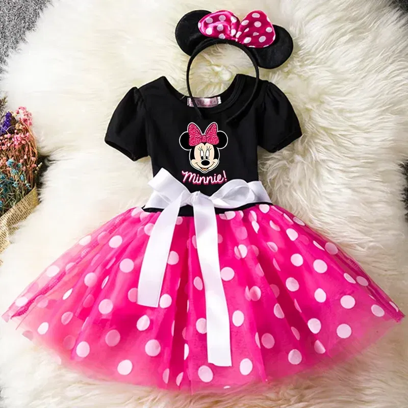 Color: Khaki, Kid Size: 12M - Mickey Minnie Mouse Baby Girls Cosplay Costume Kids Fancy Polka Dot Dress Princess Dress Children Birthday Party Clothing Gift