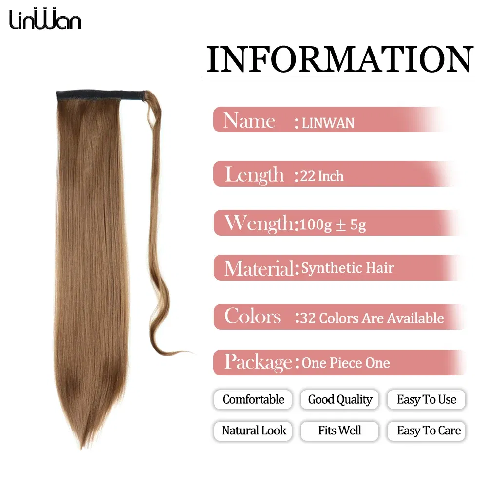 Color: P1B/27 - LINWAN Synthetic Long Straight Wrap Around Clip In Ponytail Hair Extension Heat Reistan Pony Tail Fake Hair