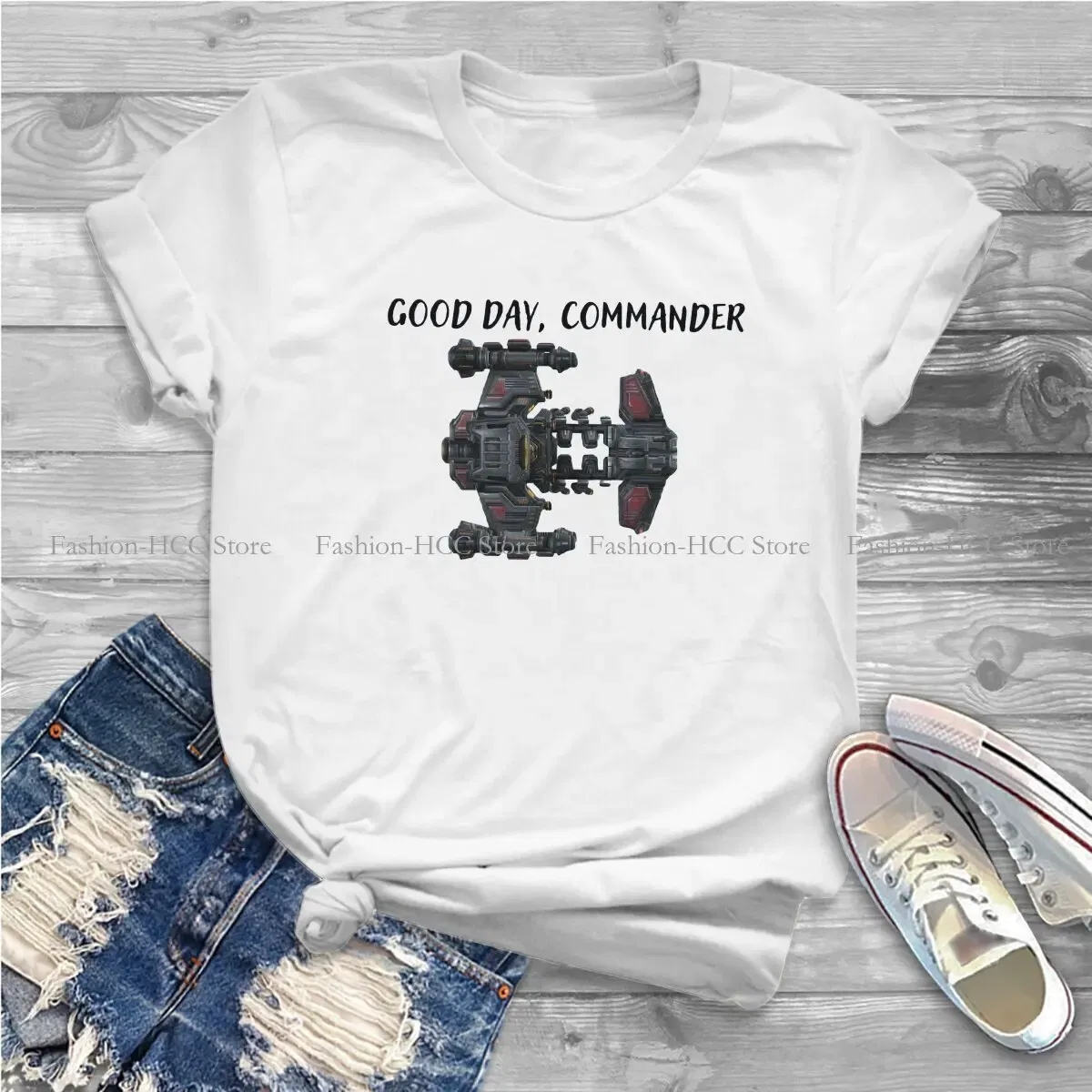 Color: WHITE, Size: L - StarCraft Military Science Game Polyester TShirts Battlecruiser Personalize Homme T Shirt Hipster Tops