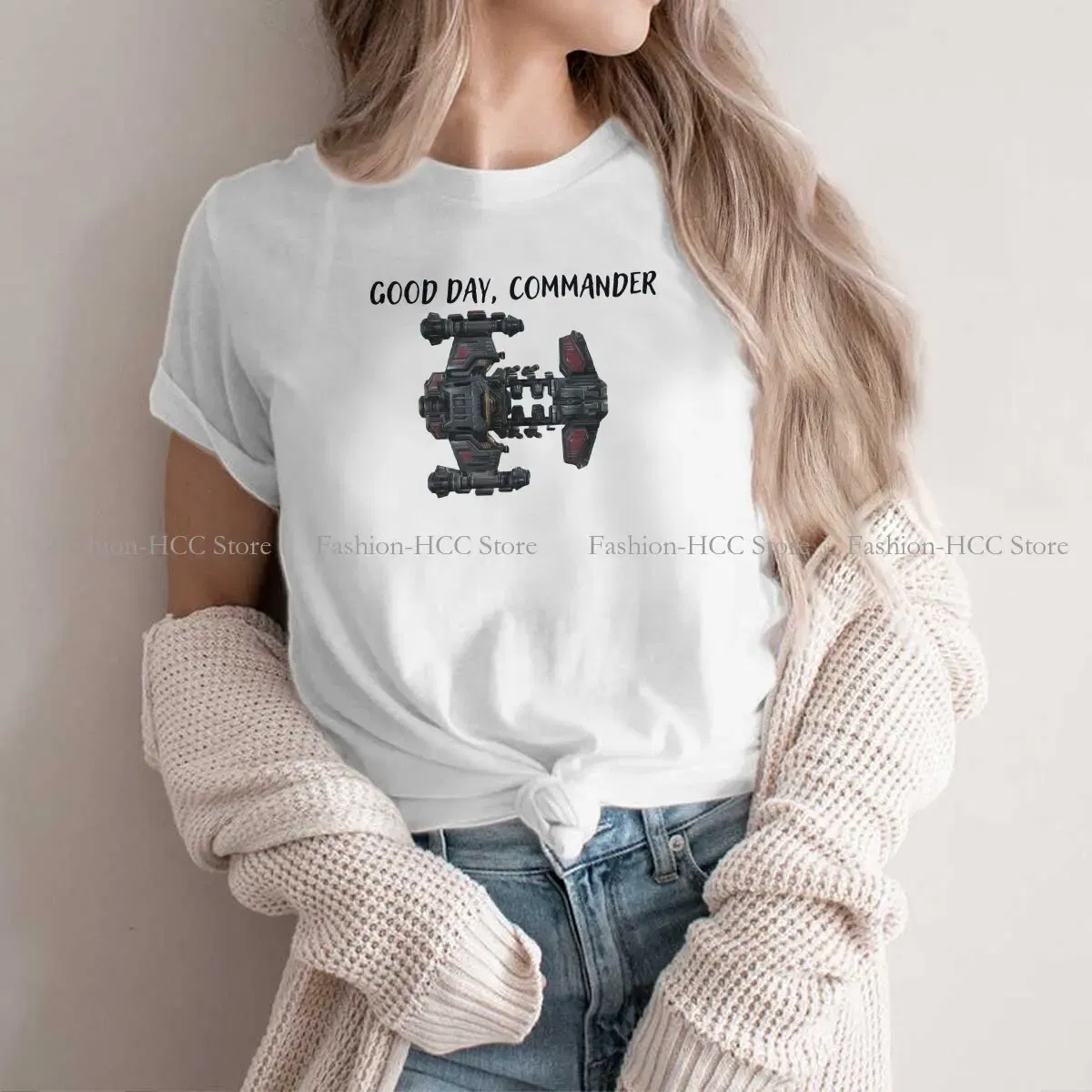 Color: WHITE, Size: L - StarCraft Military Science Game Polyester TShirts Battlecruiser Personalize Homme T Shirt Hipster Tops