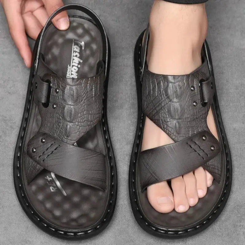 Color: black, Shoe Size: 42 - Men Office Open Toe Shoes Sandals Non-slip Slippers Male Footwear Mens Summer Outdoor Shoes
