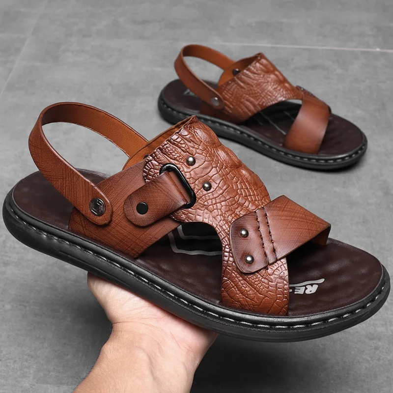 Color: black, Shoe Size: 42 - Men Office Open Toe Shoes Sandals Non-slip Slippers Male Footwear Mens Summer Outdoor Shoes