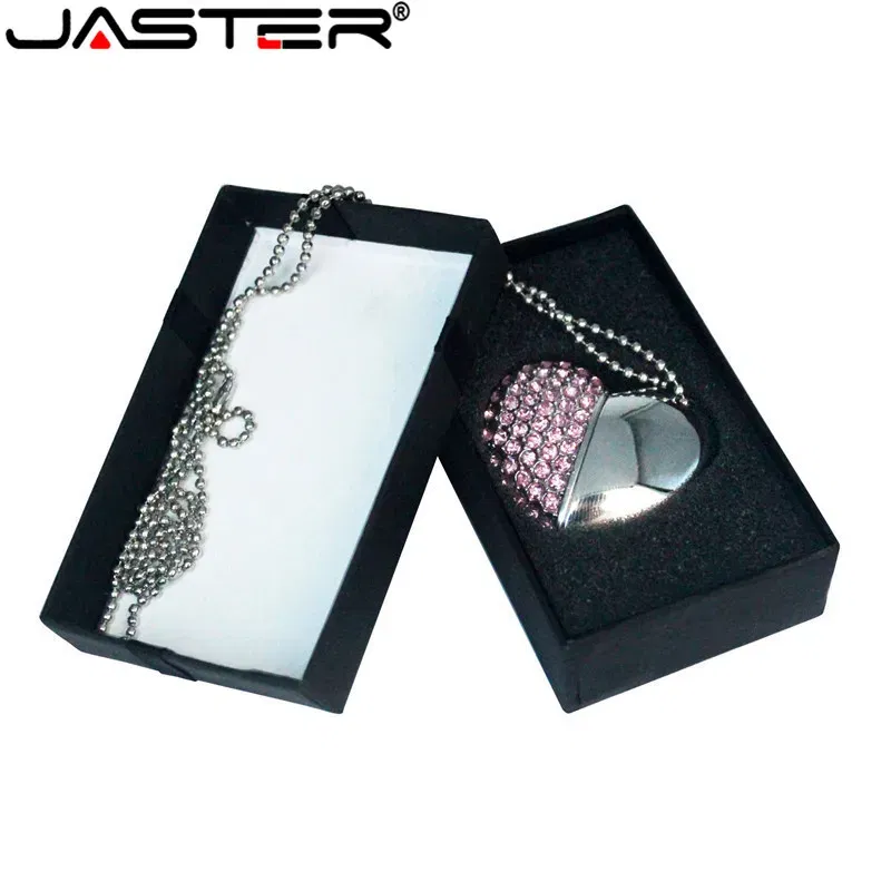 Color: black, Capacity: 8GB - Metal Diamond USB Flash Drive 128GB Crystal Heart With Gift Box Pen Drive 64GB Creative Gifts Memory Stick Pendrive 32GB 16GB 8G