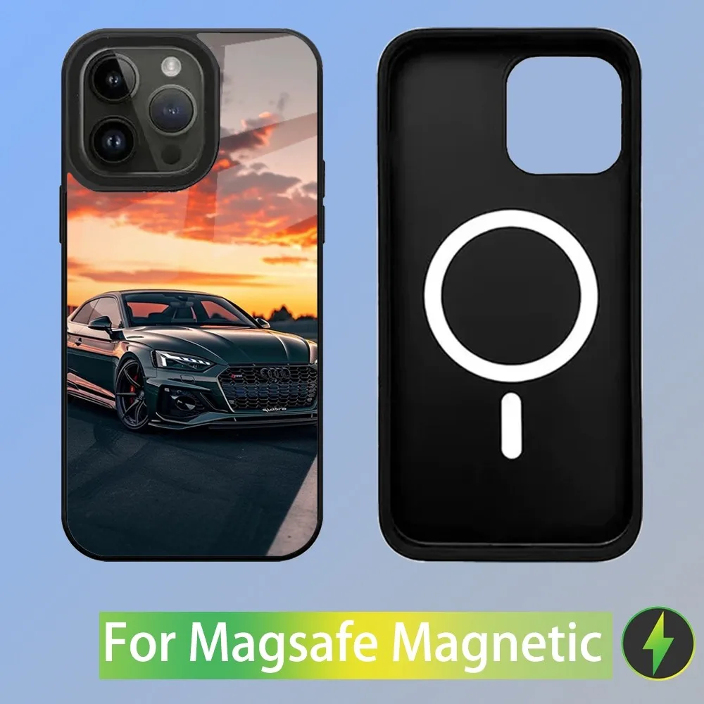 Color: Gold, Material: PE - R-S 6 7 sport car Phone Case For iPhone 16,15,14,13,12,11,Plus,Pro,Max Mini A-AudiS-S Magsafe Magnetic Wireless Charging