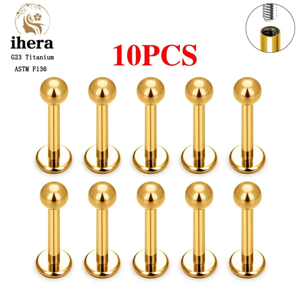 Metal color: Gold-color, Ships From: CHINA, Main Stone Color: Orange - 10PCS G23 Titanium Labret Piercing Lip Ring 16G F136 Internal Thread Nose Stud Earring Tragus Helix Cartilage Piercing Jewelry