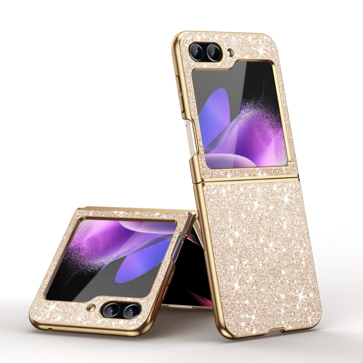 Color: Black, Material: Aluminum - sparkling Stylish phone case Samsung Galaxy Z Flip 5 4 5G protective cover Cell phone case for women